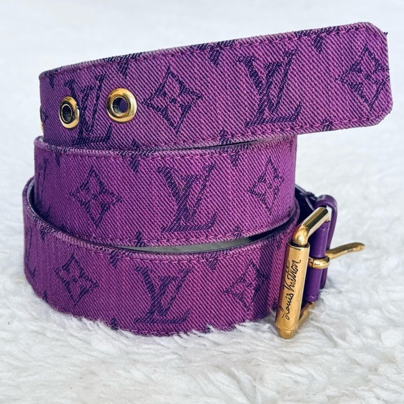 Louis Vuitton Purple Denim Monogram M0177 Leather Unisex Rare Belt Size 35/90 - Picture 1 of 16